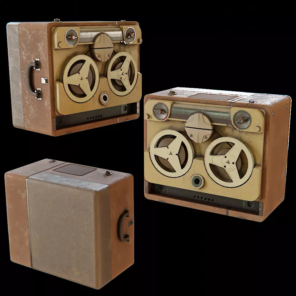 Vintage Tape Recorder Low-poly 3D model_0