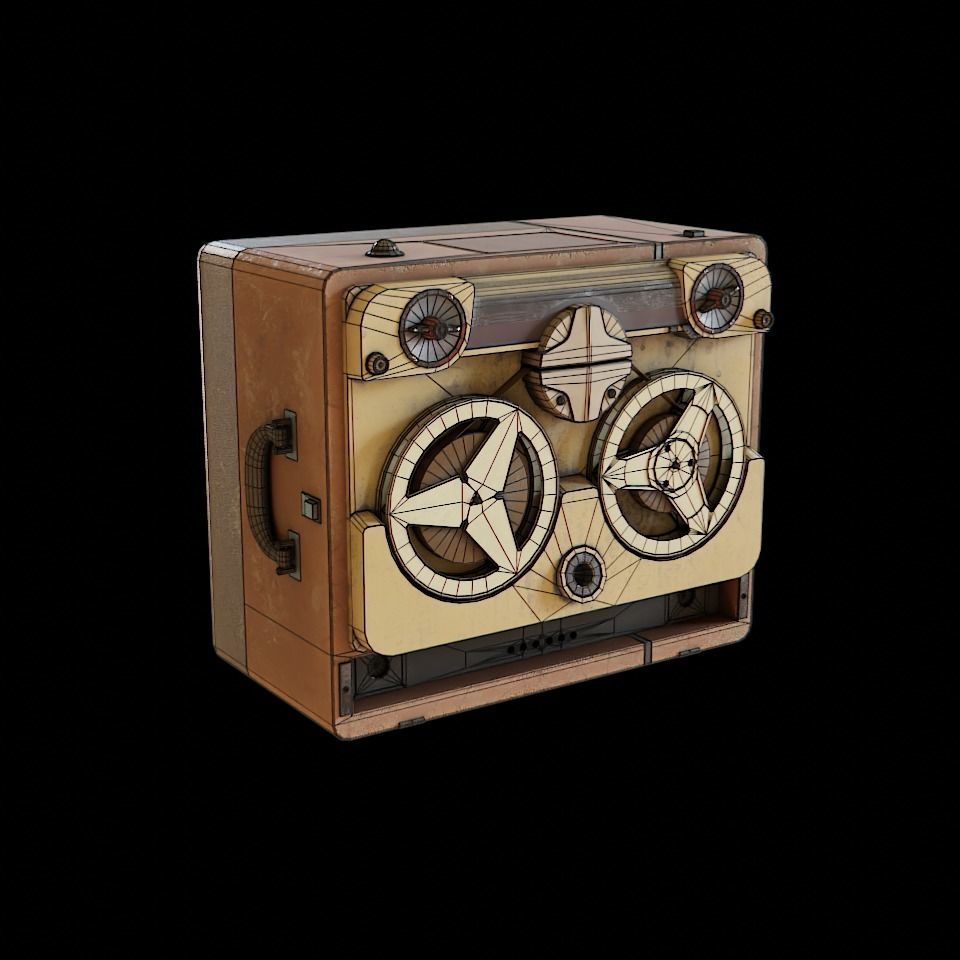 Vintage Tape Recorder Low-poly 3D model_3