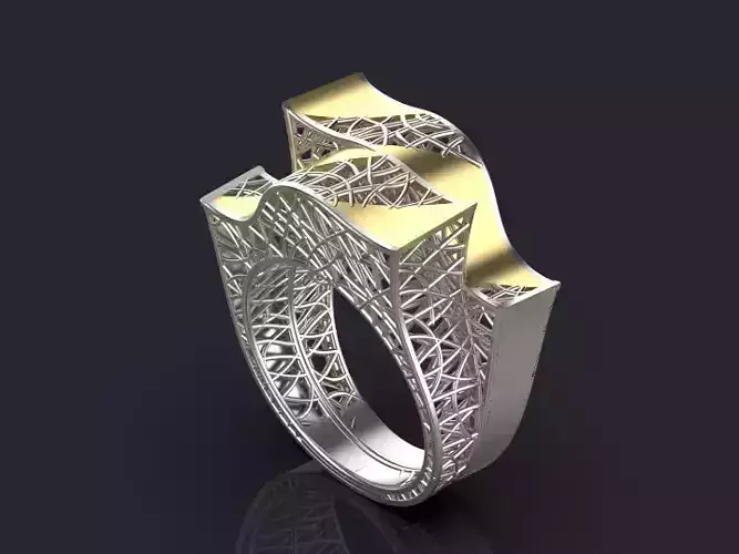 women fashion Ring  Silver Gold Print