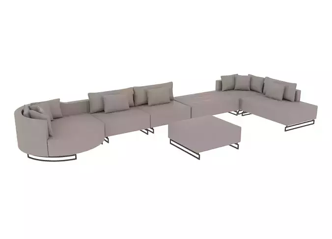 Cannes Sofa Set with Otoman Puff 3D model