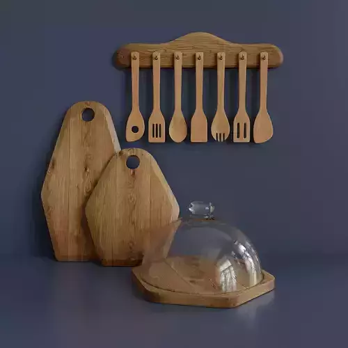 Set of wooden kitchen utensils 2 3D model