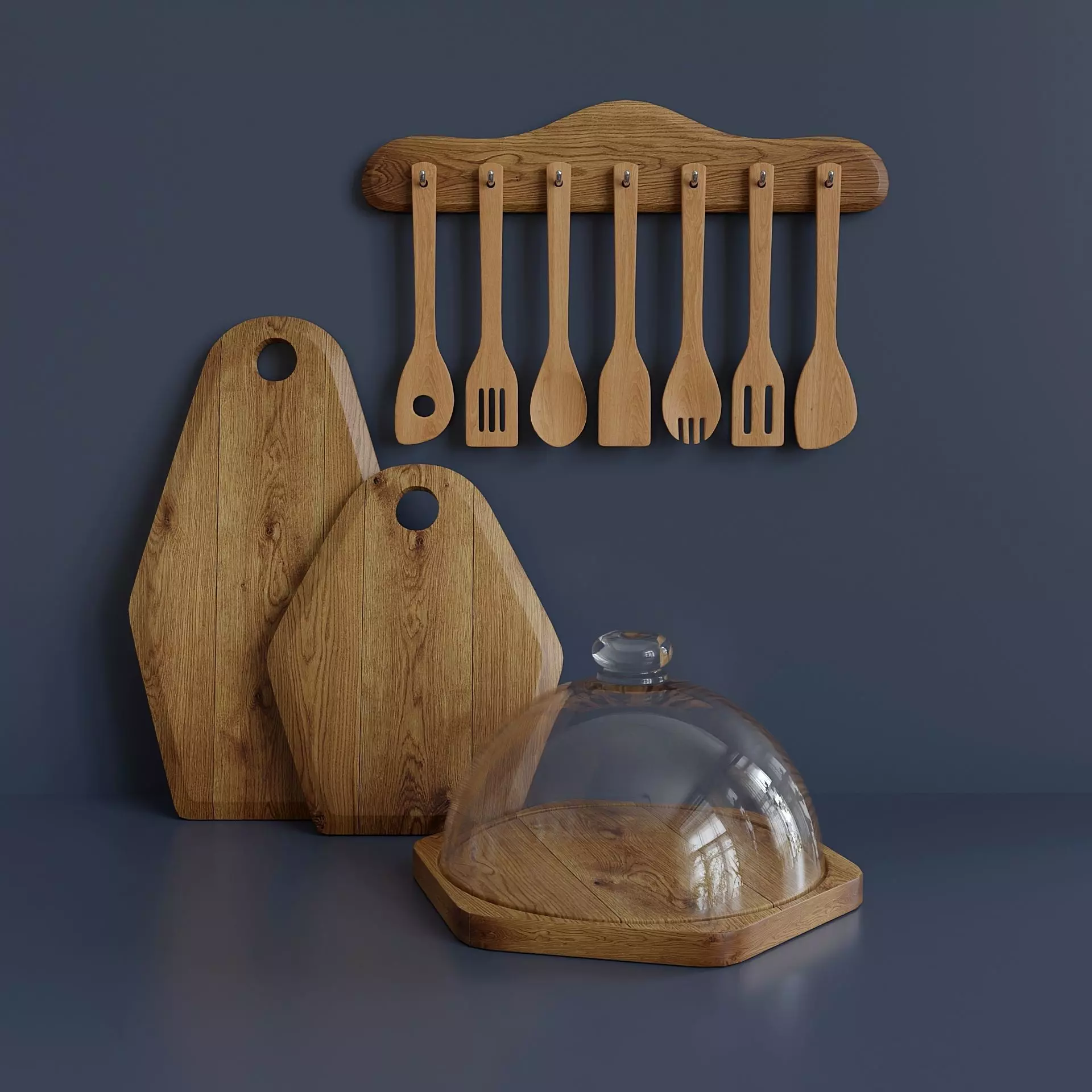 Set of wooden kitchen utensils 2 3D model_0