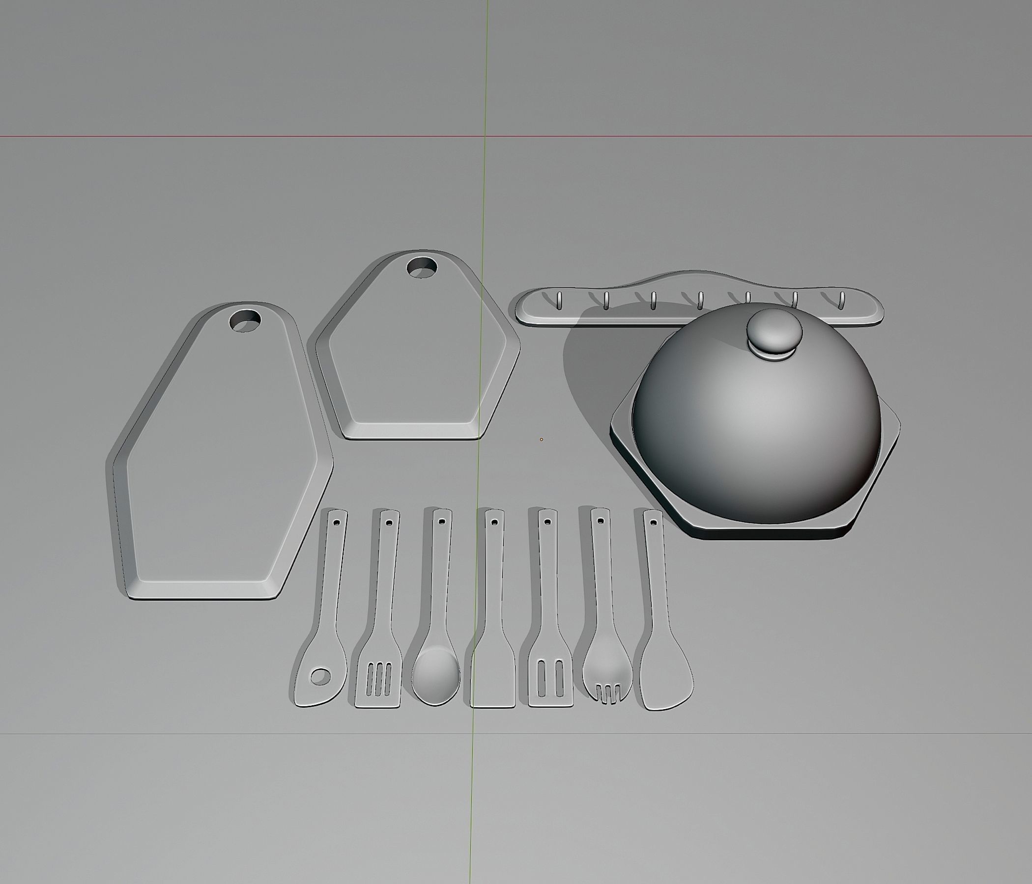 Set of wooden kitchen utensils 2 3D model_3