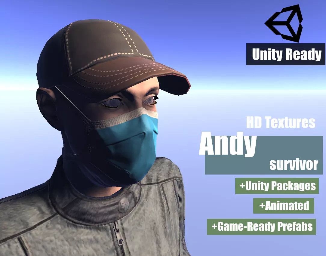 Andy - animated rigged Survivor Man Low-poly 3D model_0