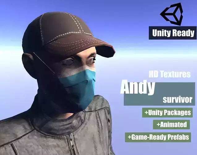 Andy - animated rigged Survivor Man Low-poly 3D model