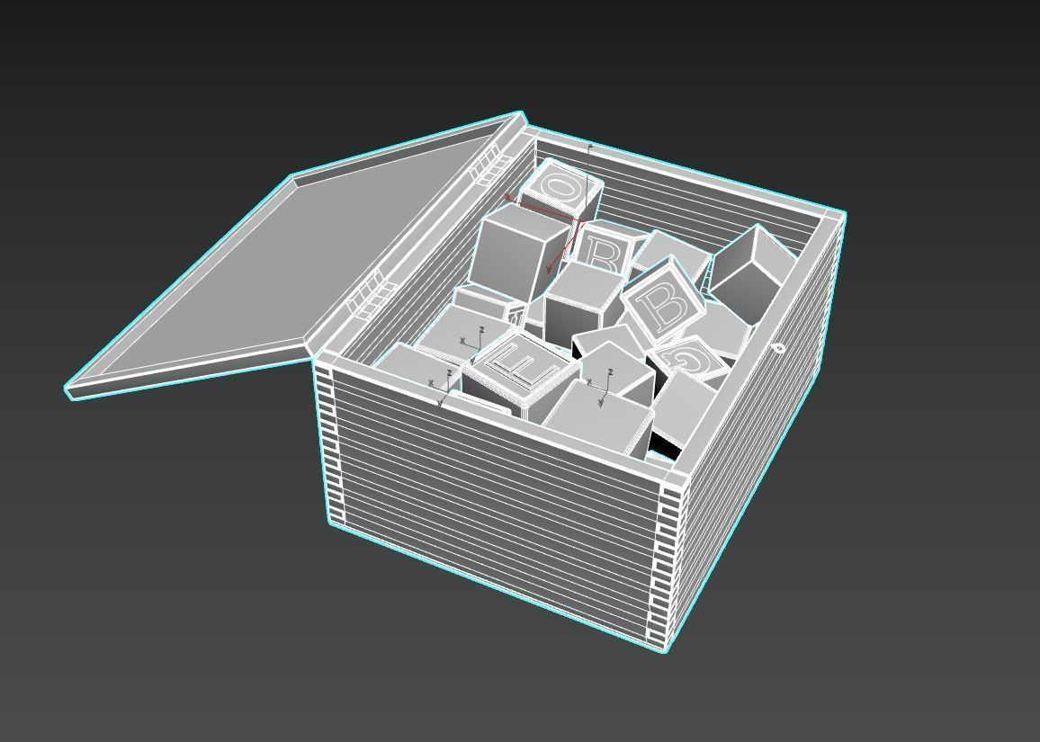 Old Wooden Kubkid Blocks And Box 3D model_14