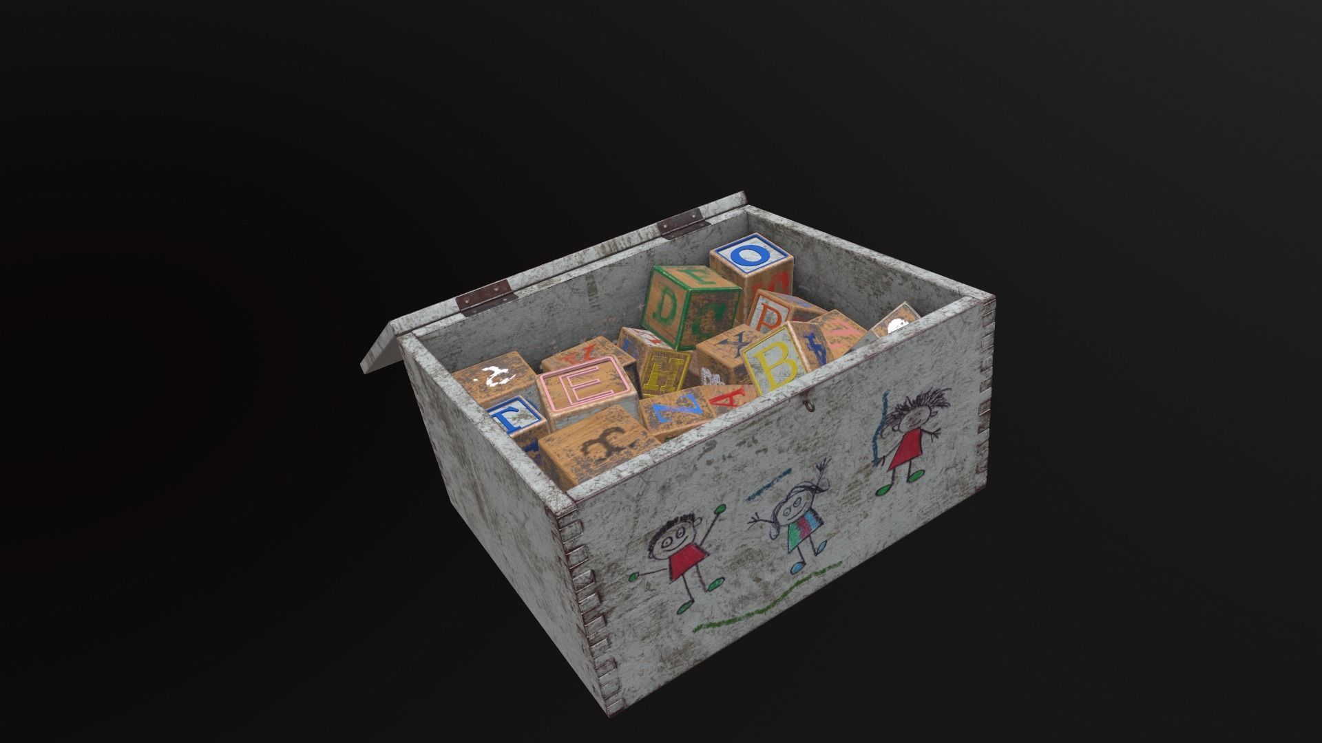 Old Wooden Kubkid Blocks And Box 3D model_3