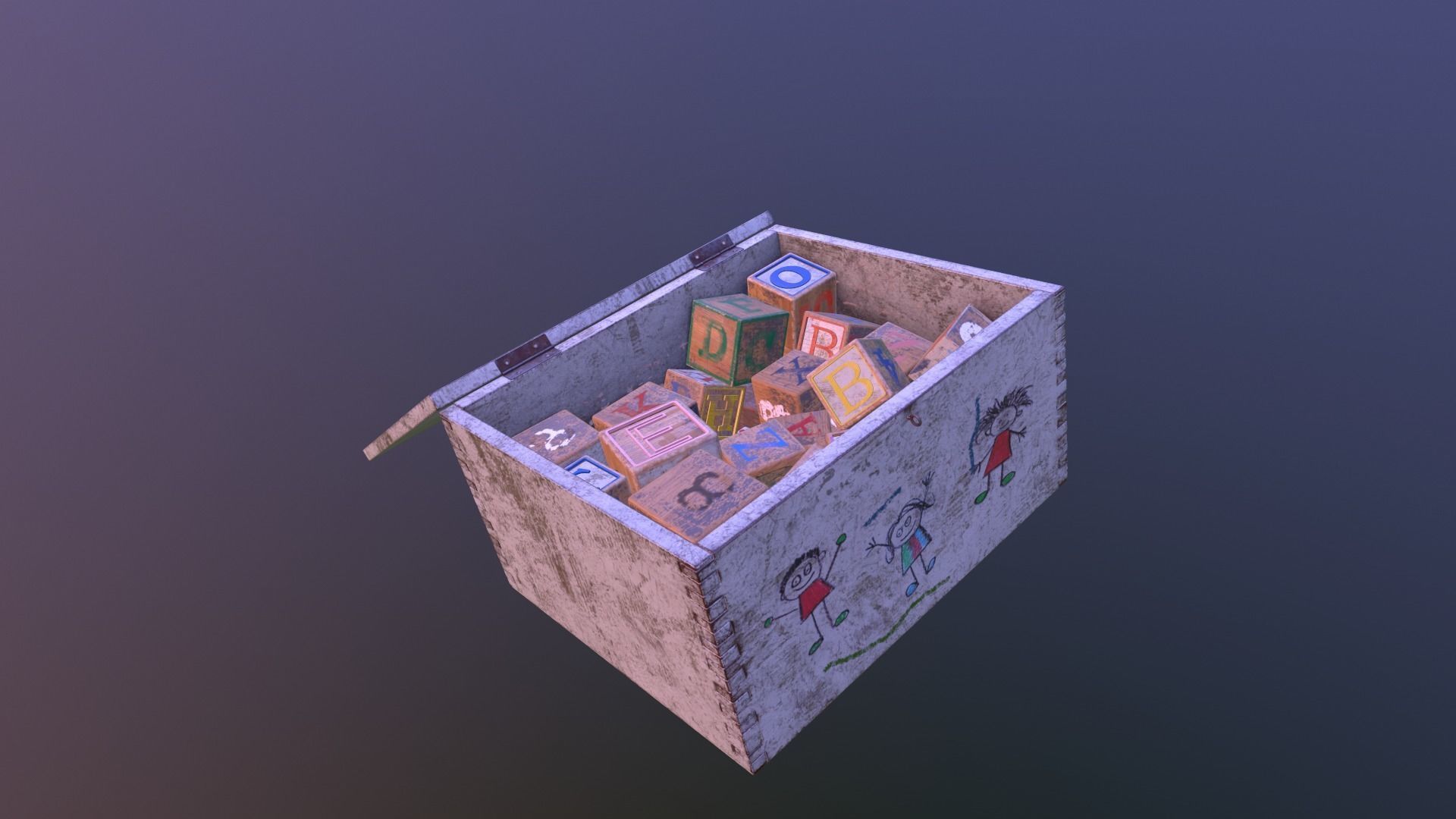 Old Wooden Kubkid Blocks And Box 3D model_9