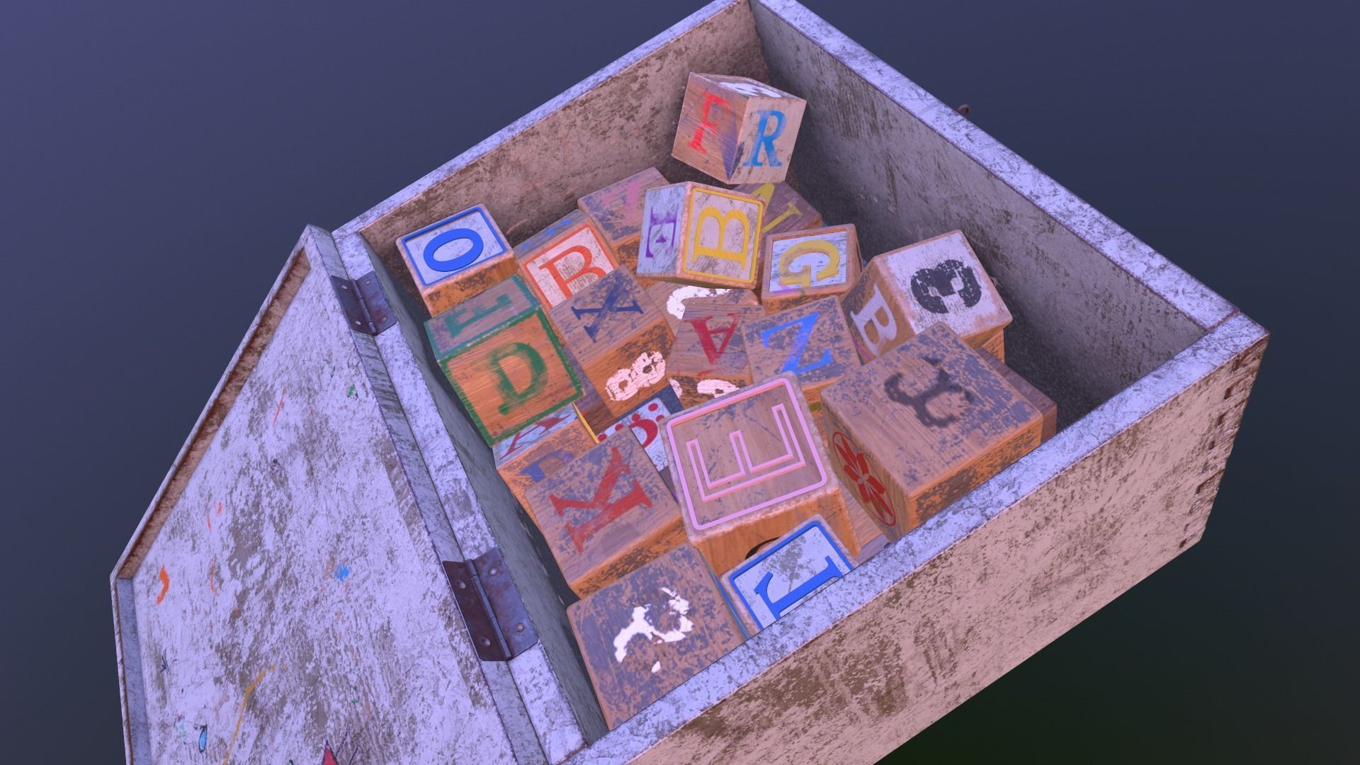 Old Wooden Kubkid Blocks And Box 3D model_10