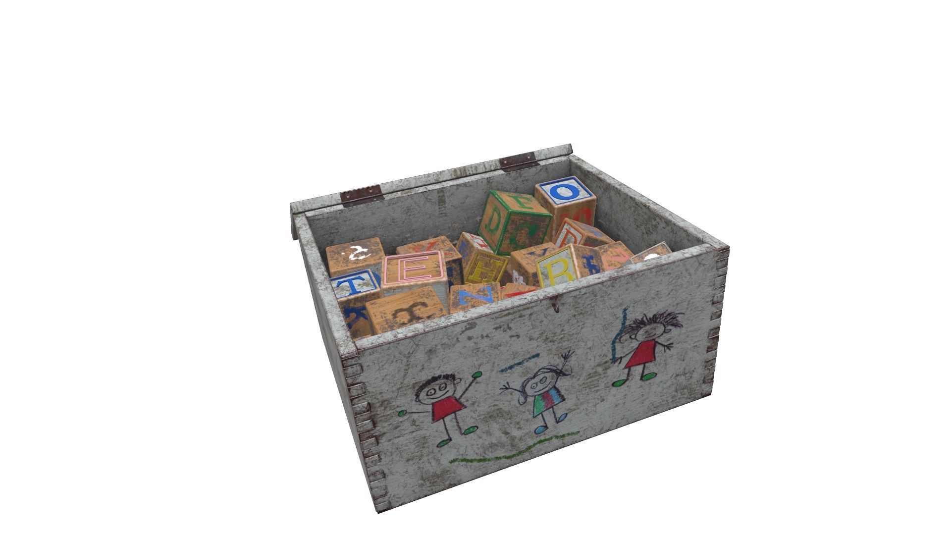 Old Wooden Kubkid Blocks And Box 3D model_6