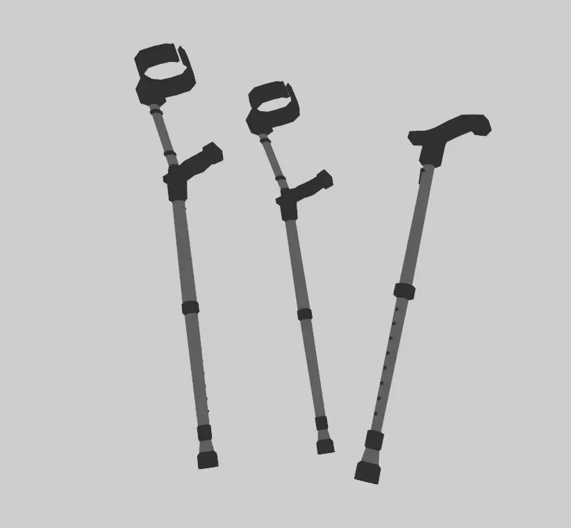 Template Walking Cane and Forearm Crutches Free low-poly 3D model_0