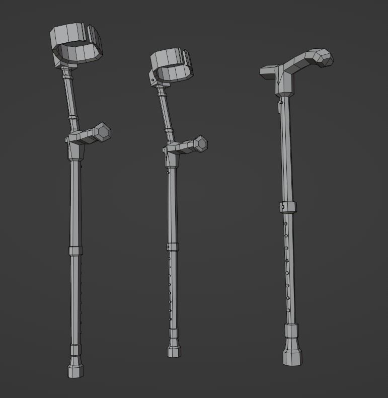 Template Walking Cane and Forearm Crutches Free low-poly 3D model_5