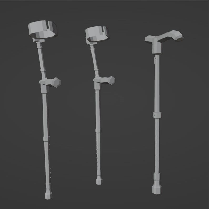 Template Walking Cane and Forearm Crutches Free low-poly 3D model_4