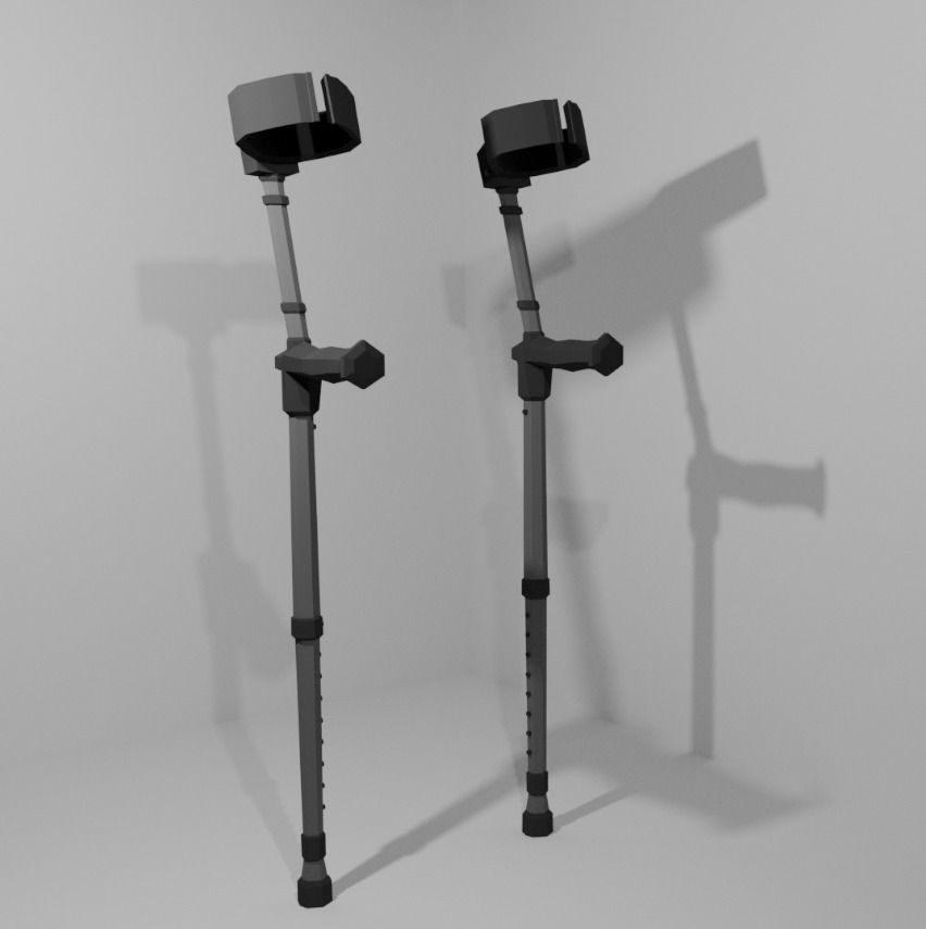 Template Walking Cane and Forearm Crutches Free low-poly 3D model_2