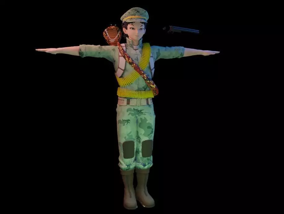 anime boy soldiere character with gun animation for free Free low-poly 3D model
