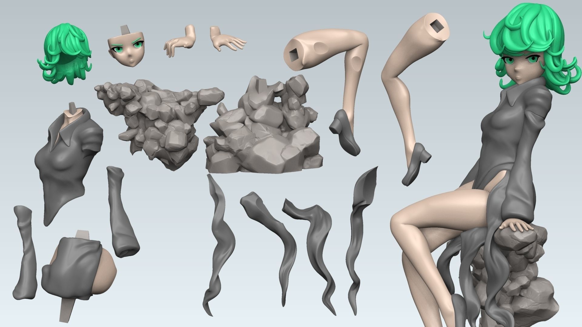 Tatsumaki from One Punch Man - Ready to 3D Print 3D print model_1