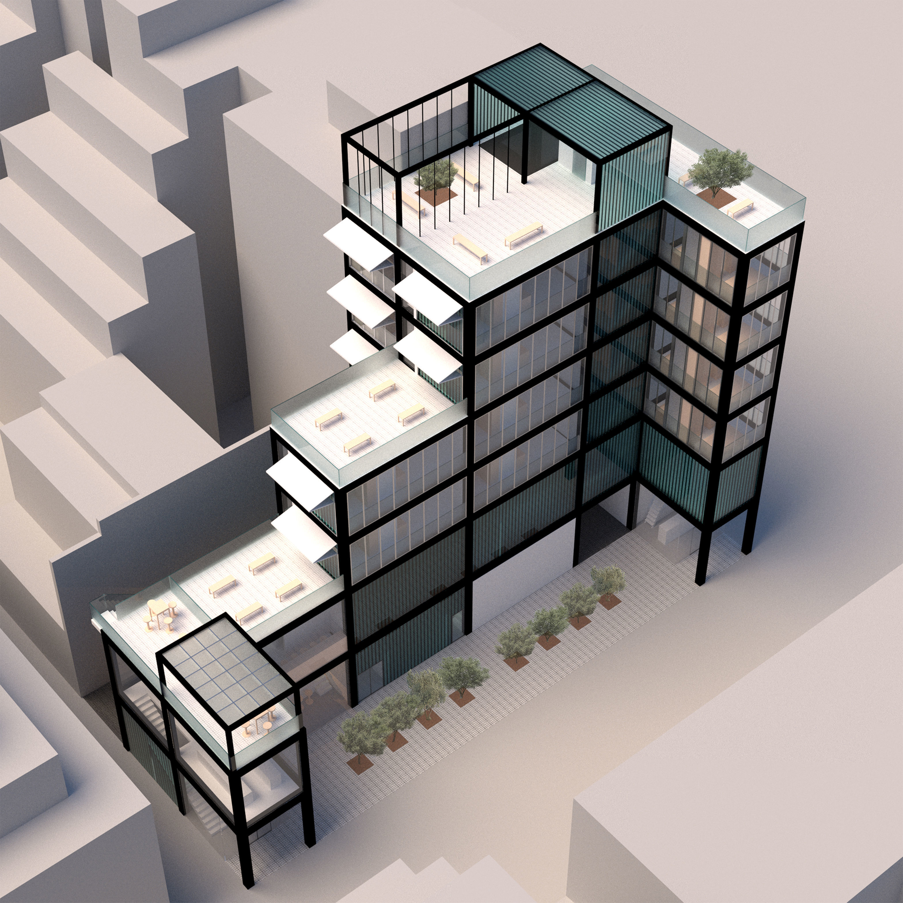 Contemporary Minimal Modernist Apartment Building 3D model_2