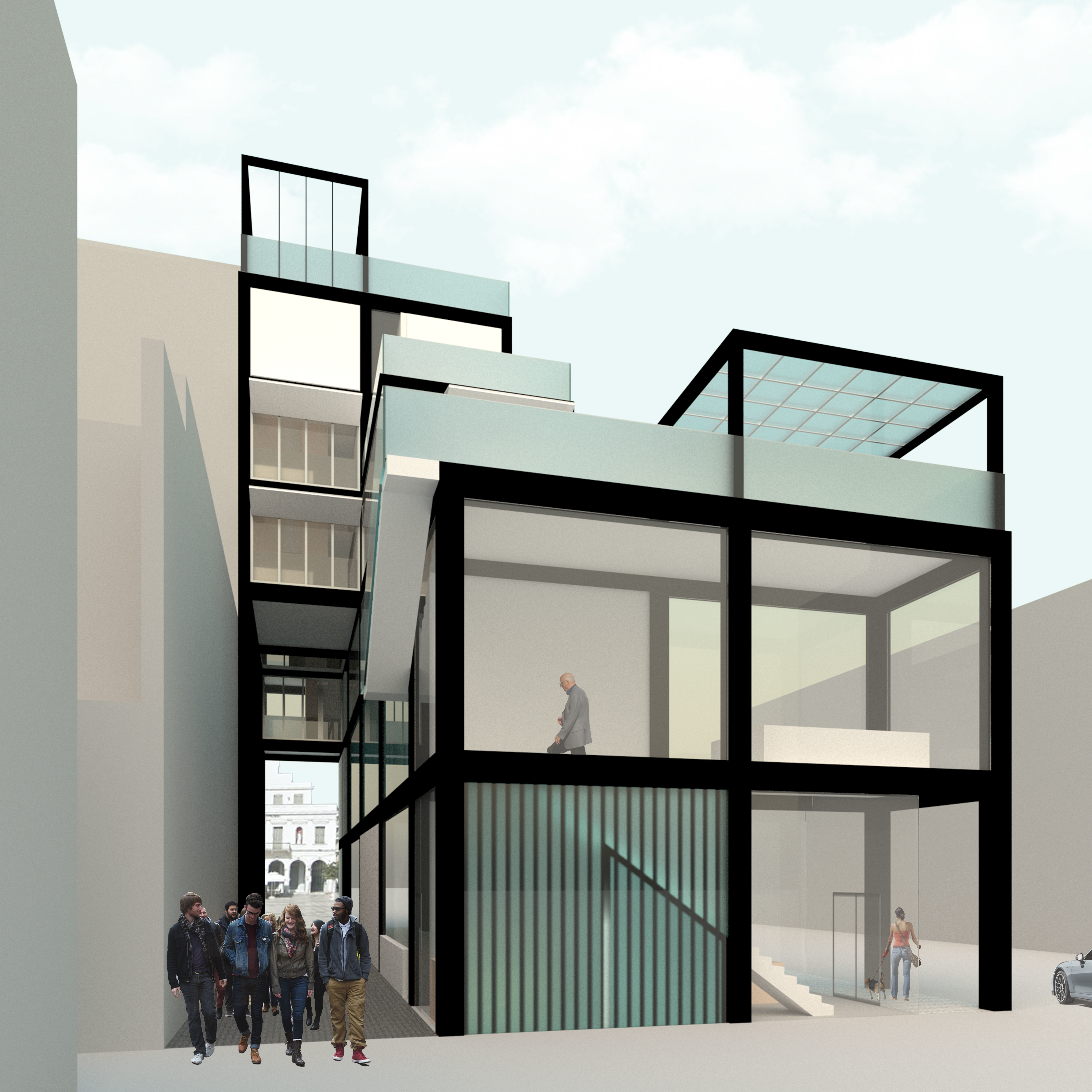 Contemporary Minimal Modernist Apartment Building 3D model_9