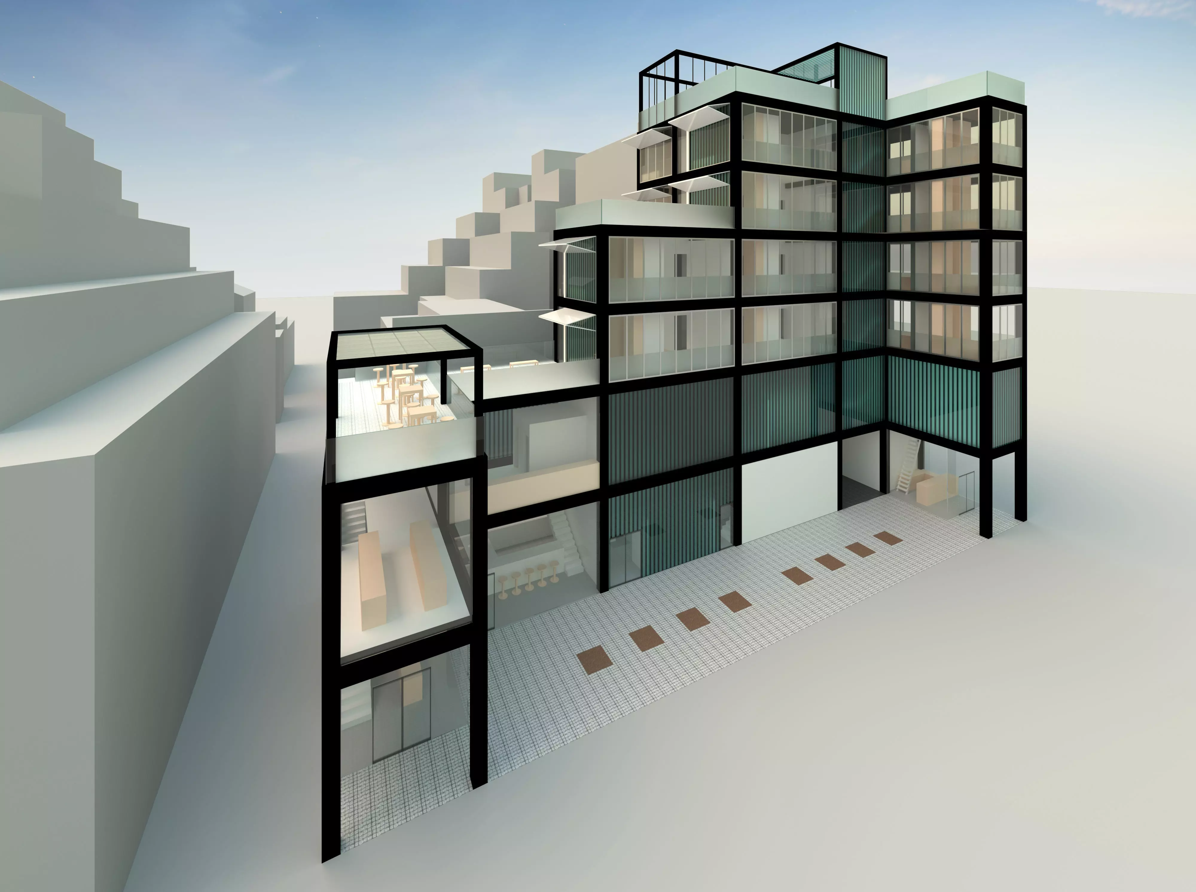 Contemporary Minimal Modernist Apartment Building 3D model_0