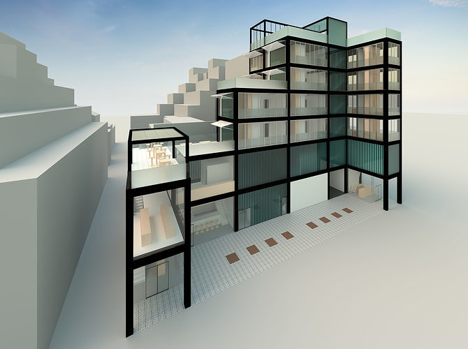 Contemporary Minimal Modernist Apartment Building 3D model