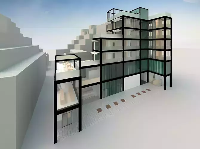 Contemporary Minimal Modernist Apartment Building 3D model
