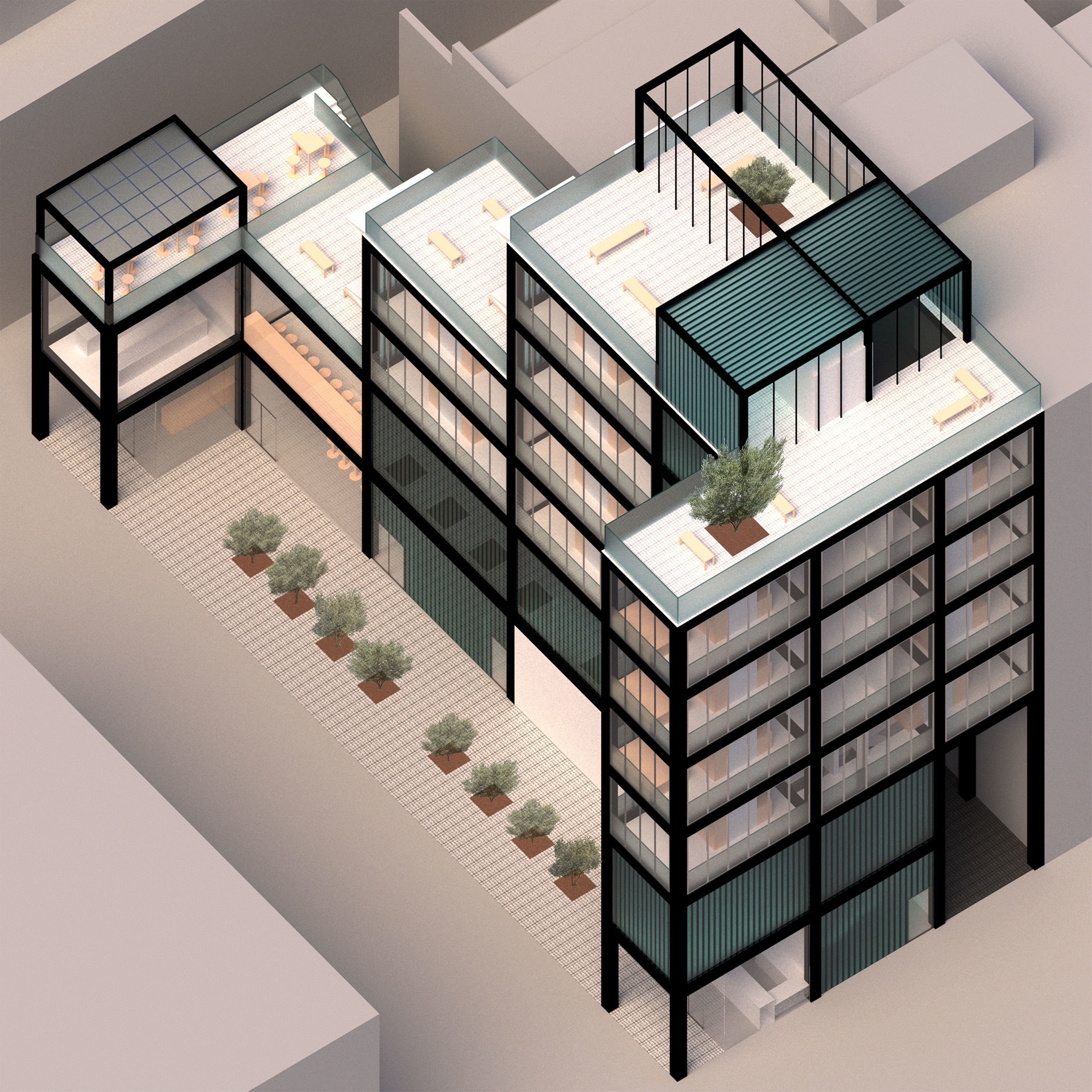 Contemporary Minimal Modernist Apartment Building 3D model_3