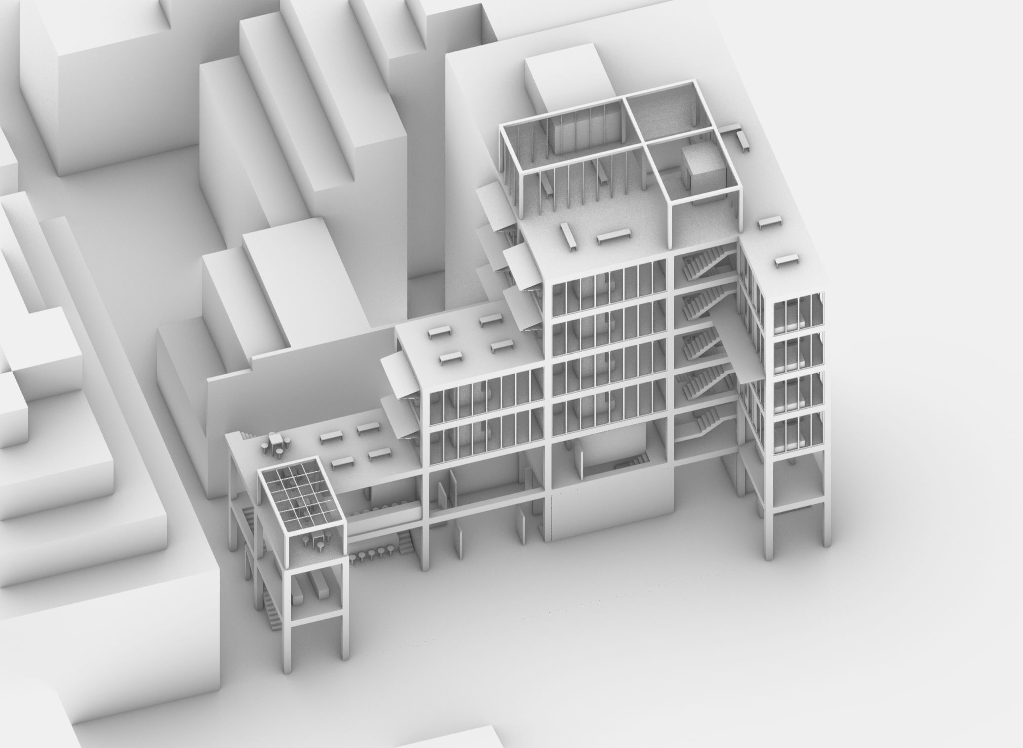 Contemporary Minimal Modernist Apartment Building 3D model_4