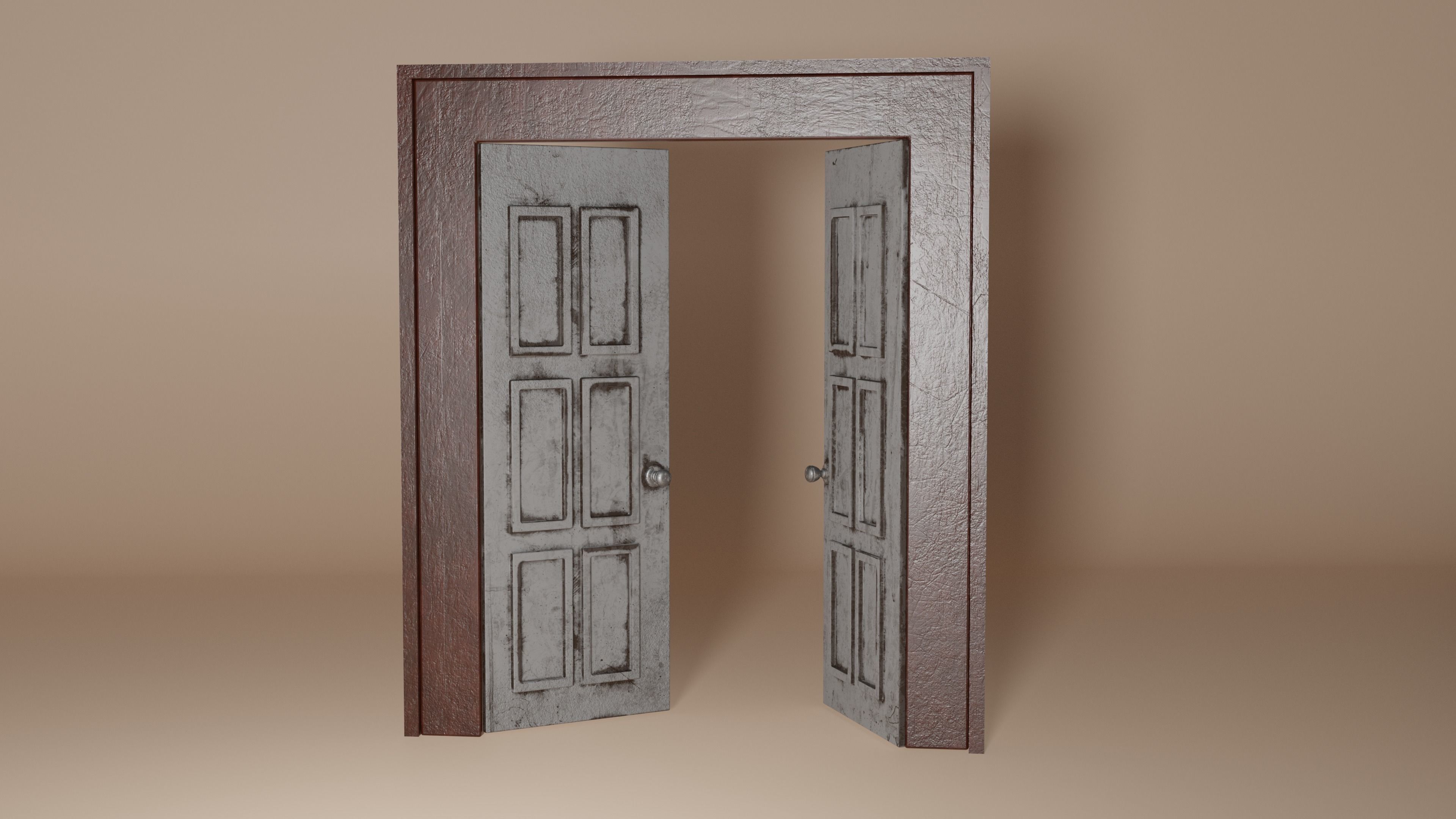 Damaged Wood Door 3D model_2