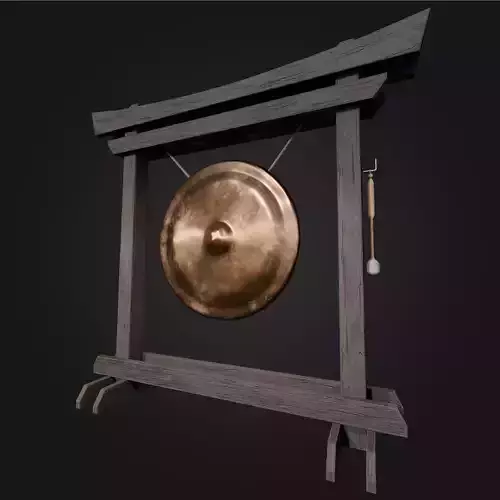 Asian Japanese Gong 2 in 1 Bronze low poly VR AR  Low-poly 3D model