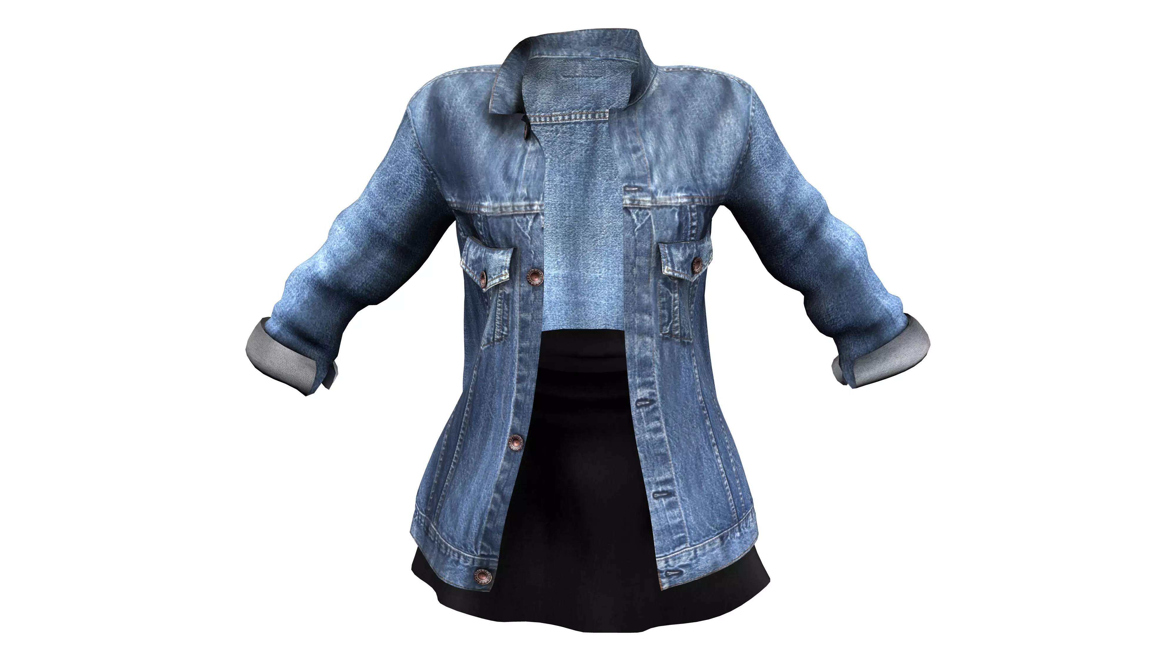 Oversize Denim Jacket With Low Flare Mini Skirt Low-poly 3D model
