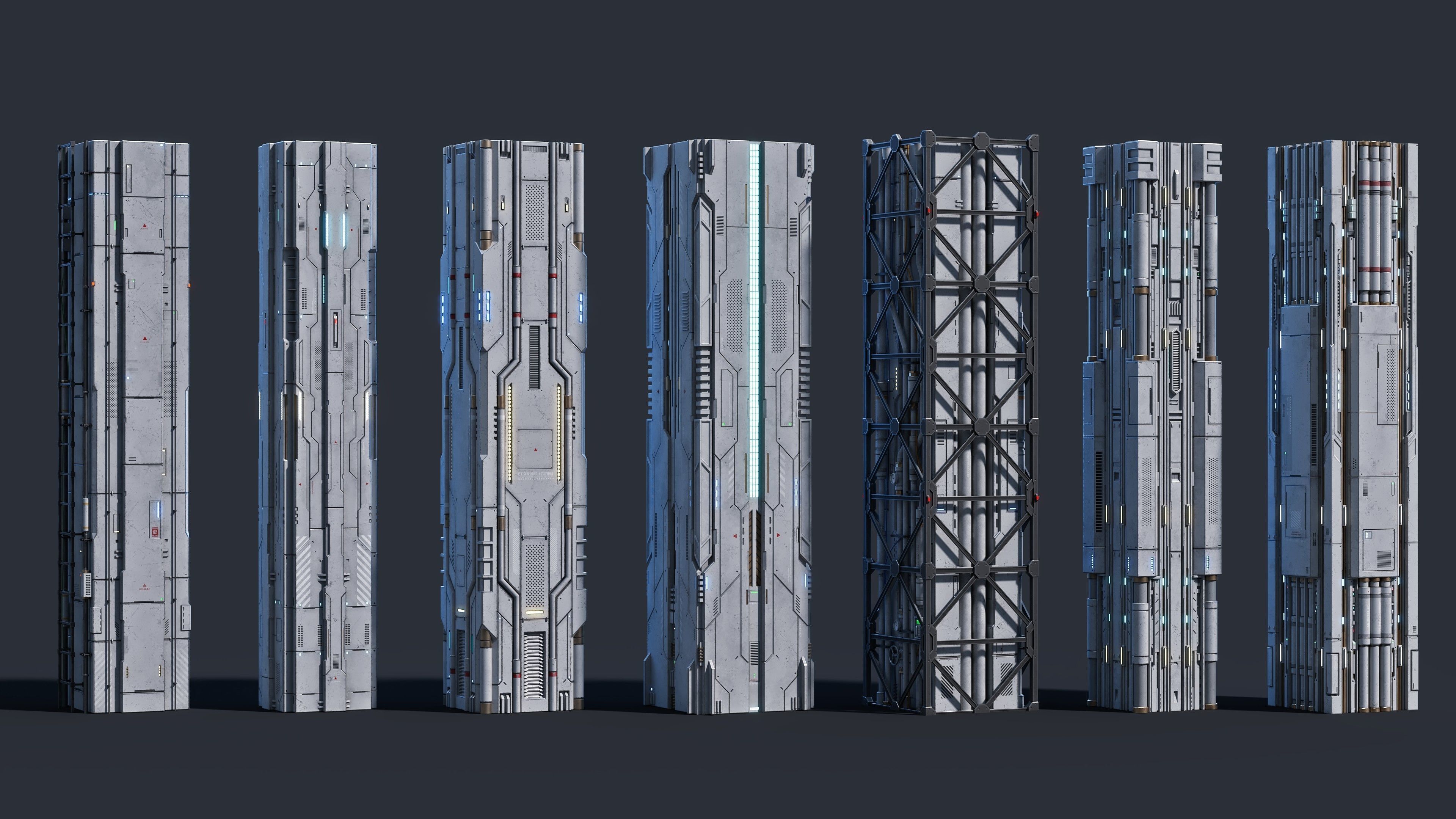 Sci-Fi Parts Kit Pack Vol 04 Column-PBR Low-poly 3D model_10