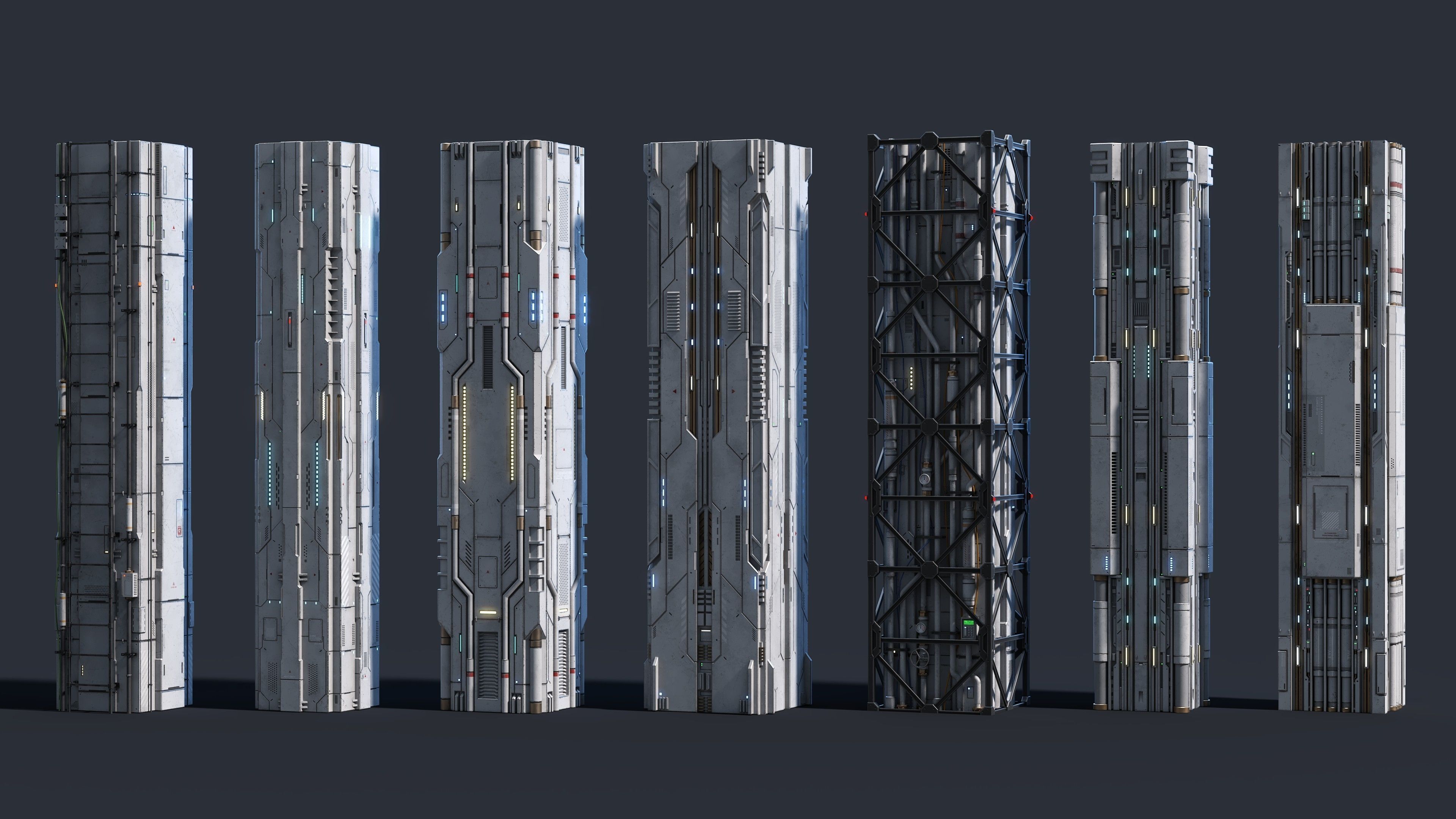 Sci-Fi Parts Kit Pack Vol 04 Column-PBR Low-poly 3D model_9