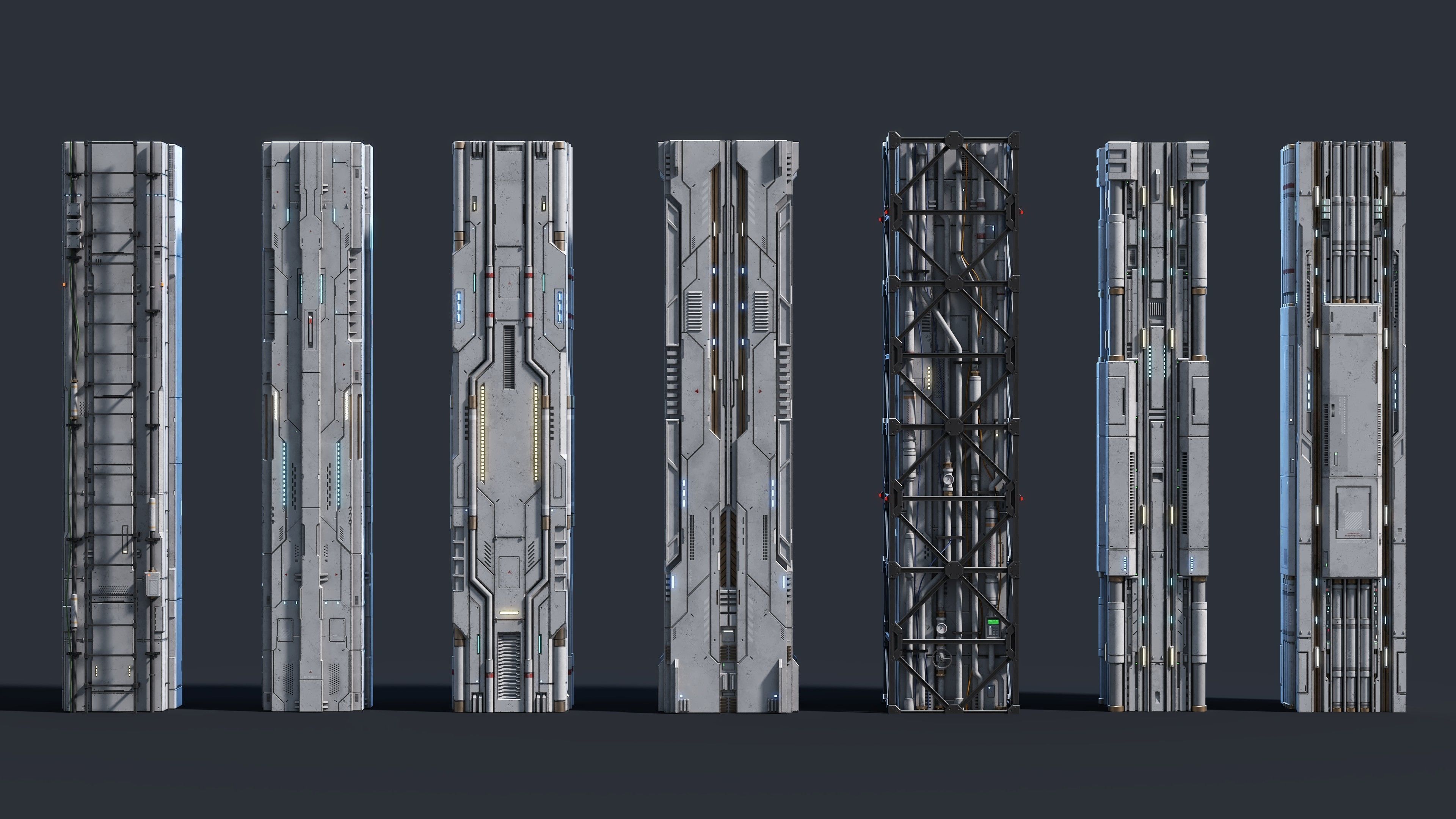 Sci-Fi Parts Kit Pack Vol 04 Column-PBR Low-poly 3D model_8