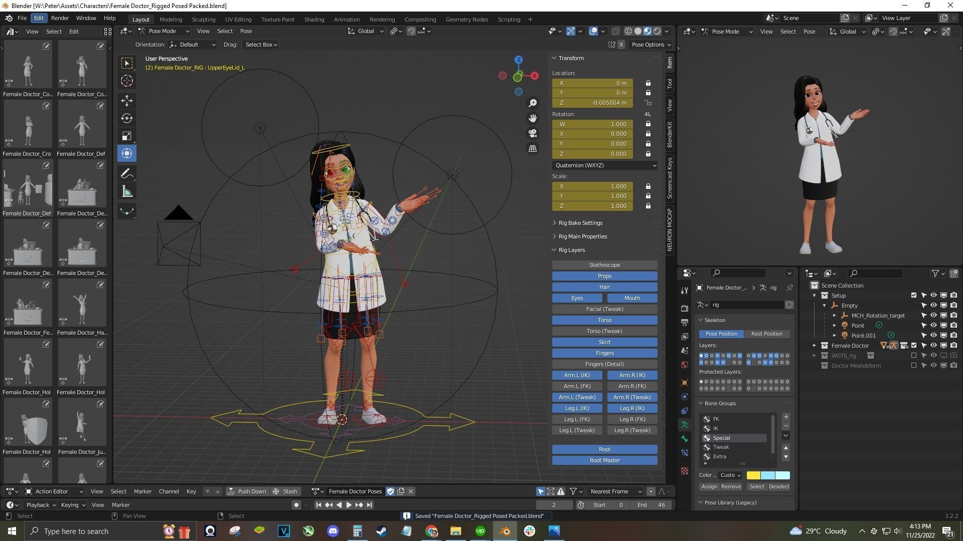 Doctor Cartoon Female Character 3D model_5