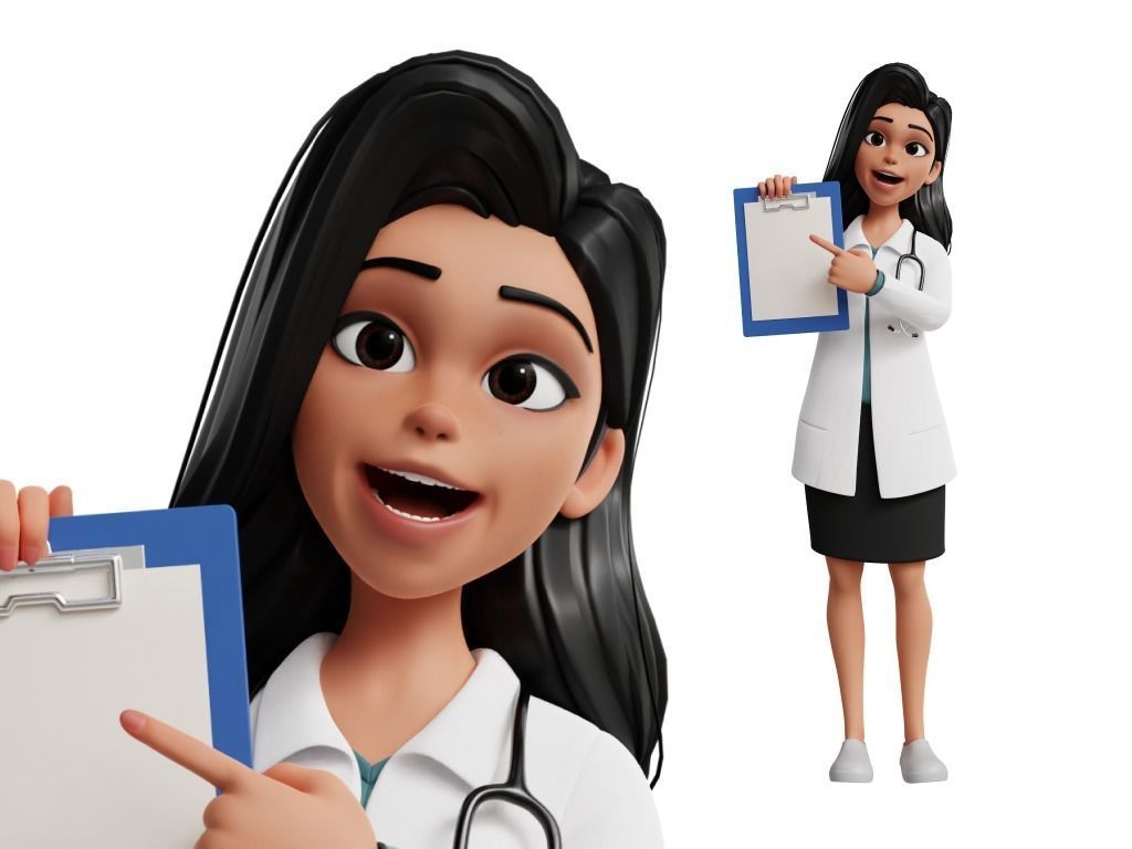 Doctor Cartoon Female Character 3D model_6