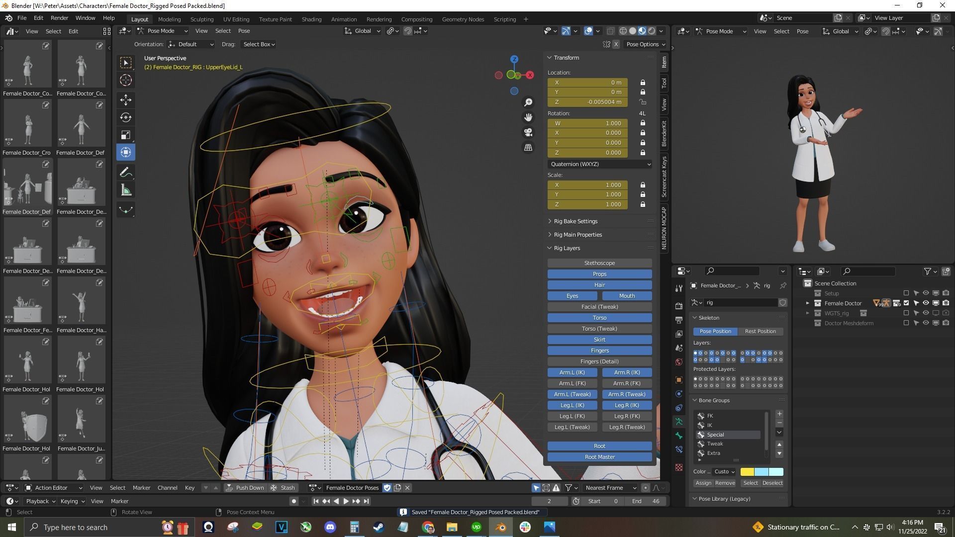Doctor Cartoon Female Character 3D model_7
