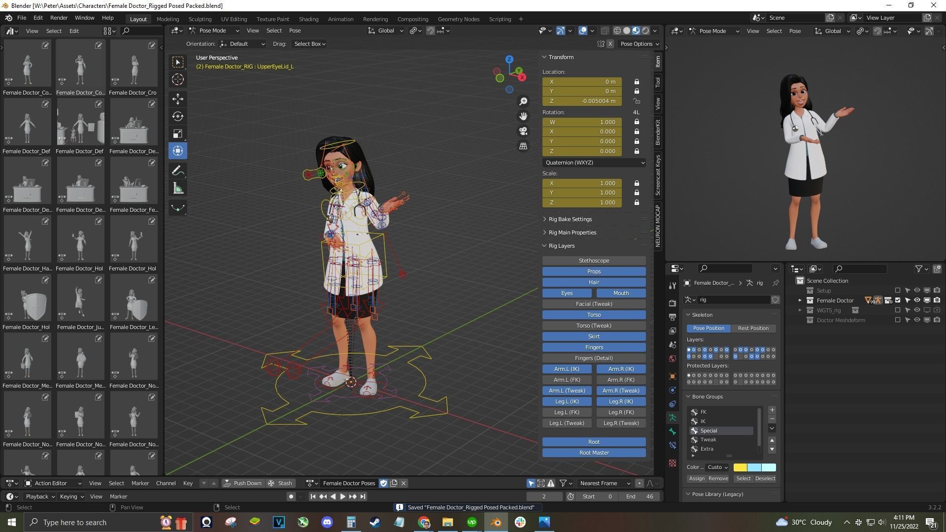 Doctor Cartoon Female Character 3D model_38