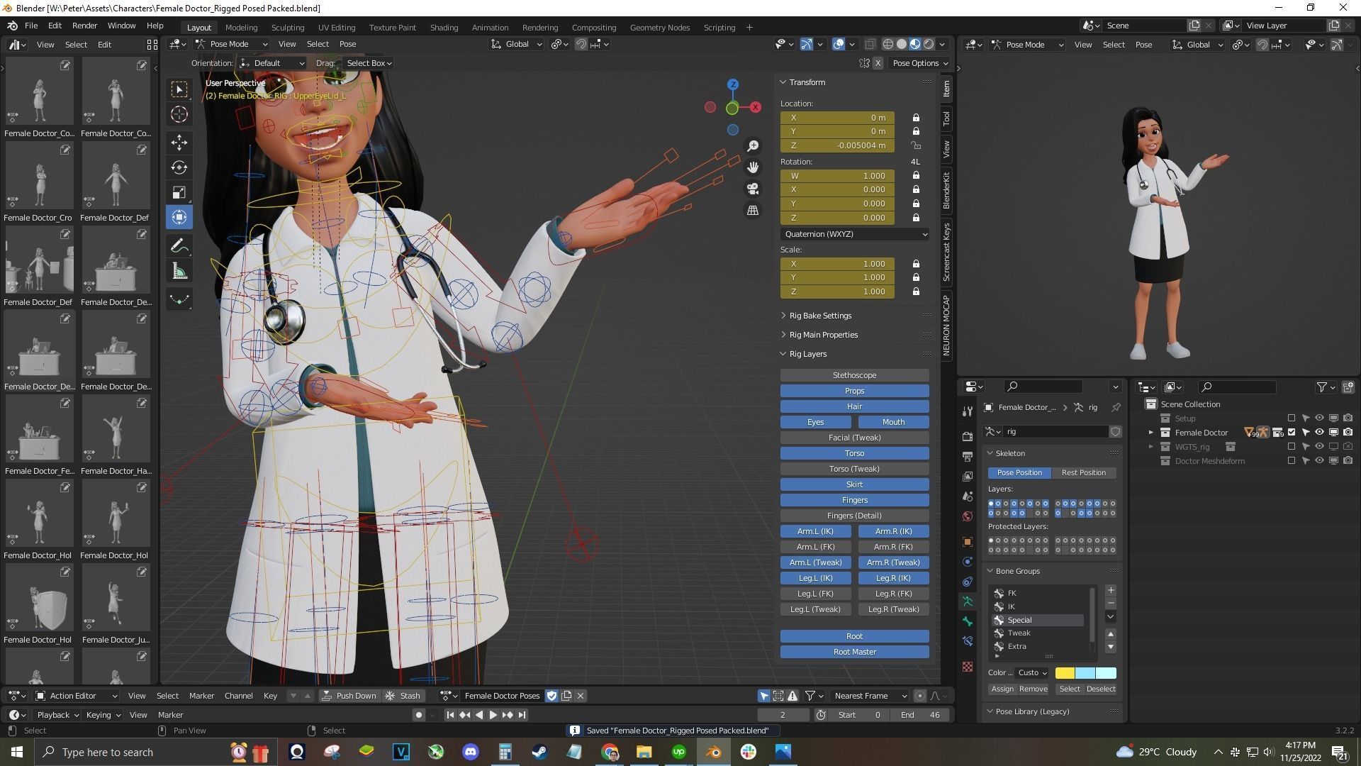Doctor Cartoon Female Character 3D model_8