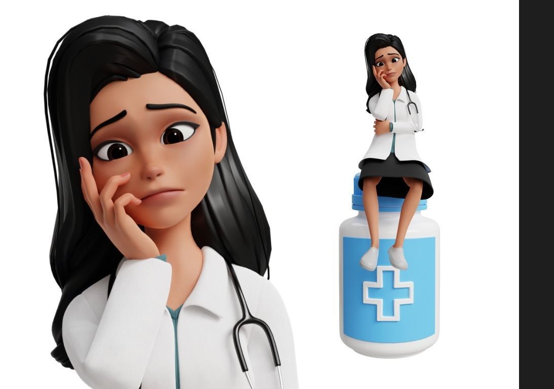 Doctor Cartoon Female Character 3D model_37