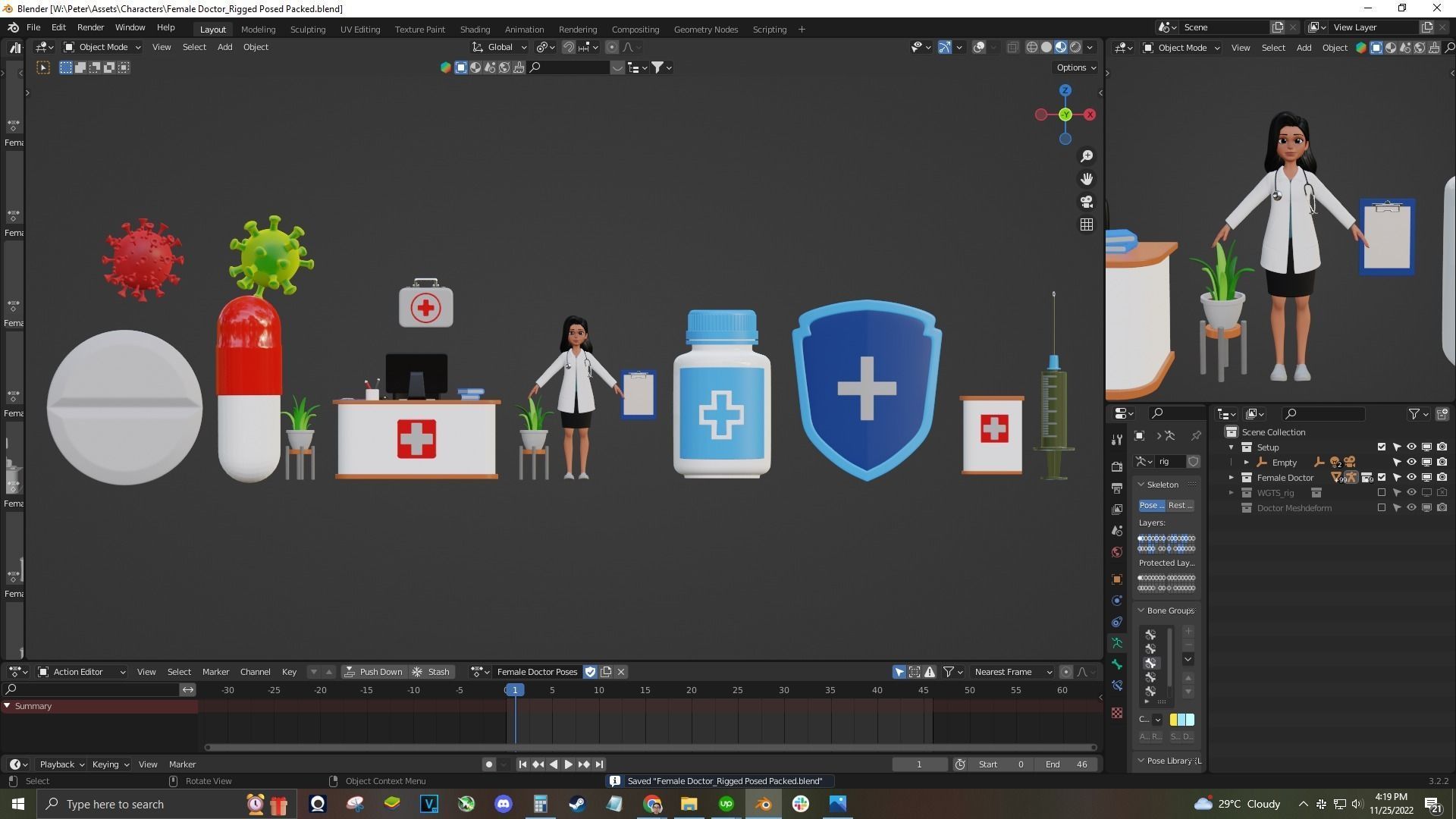 Doctor Cartoon Female Character 3D model_11