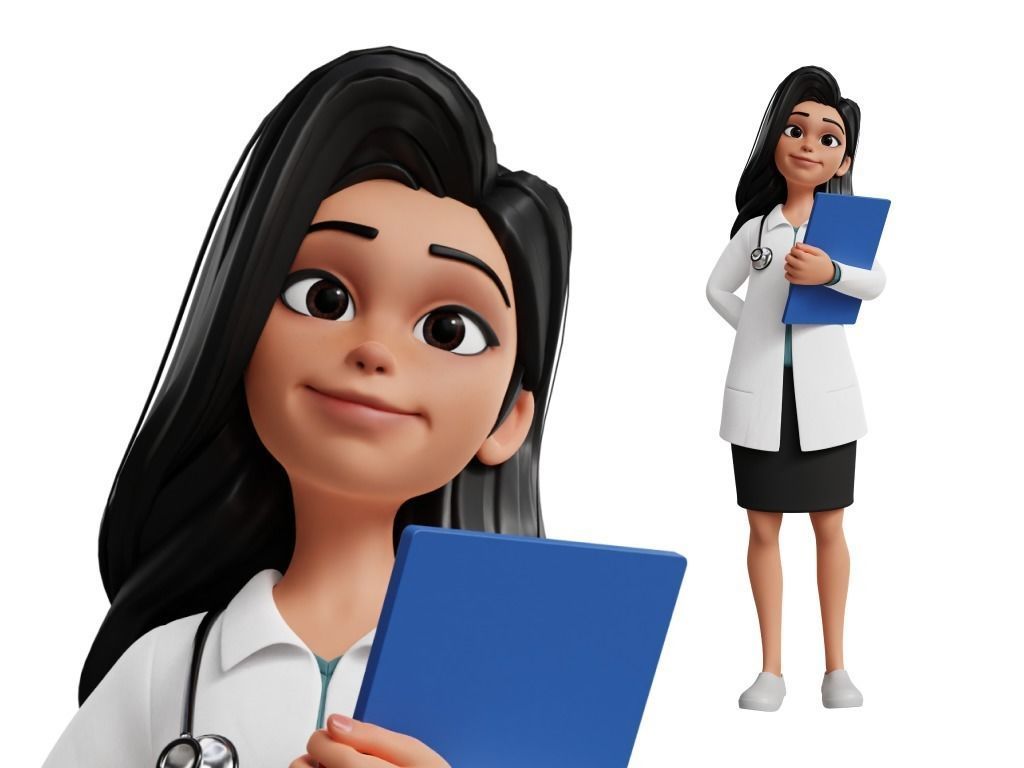 Doctor Cartoon Female Character 3D model_34