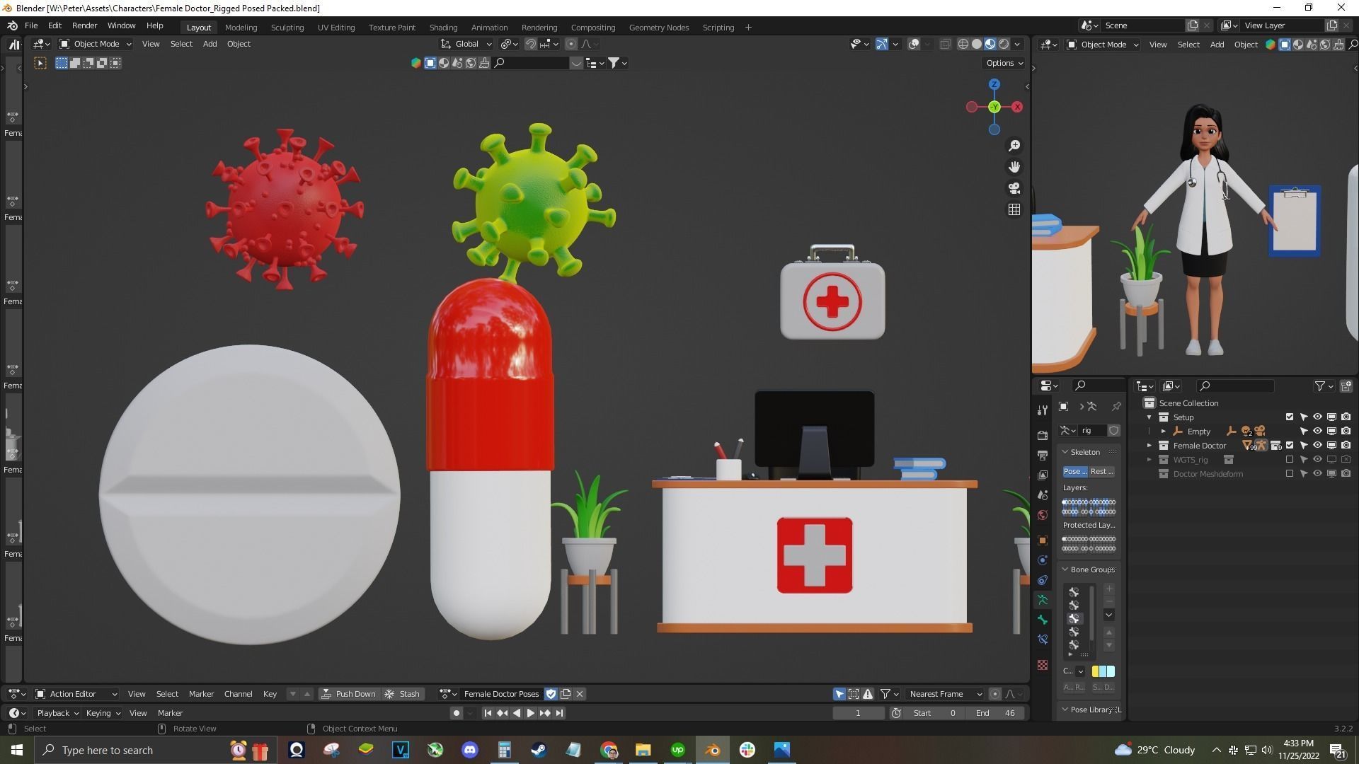 Doctor Cartoon Female Character 3D model_12