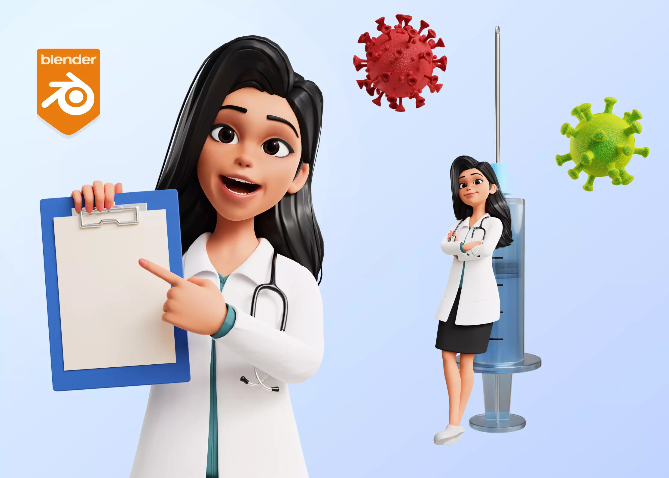 Doctor Cartoon Female Character 3D model_0