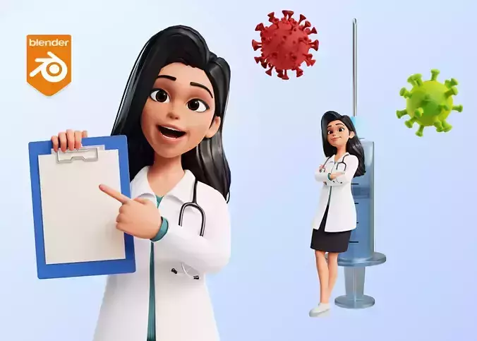 Doctor Cartoon Female Character 3D model