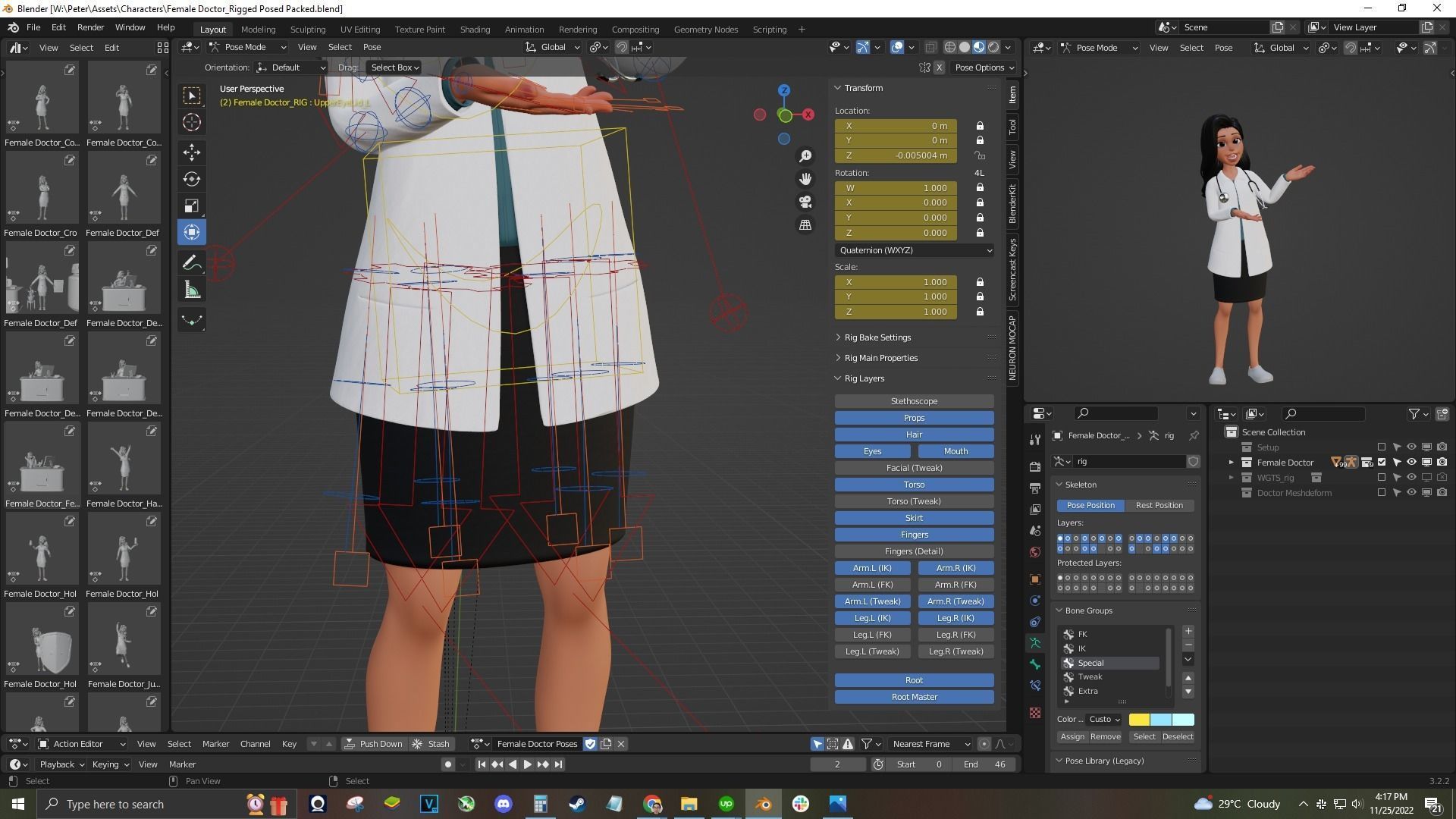 Doctor Cartoon Female Character 3D model_9