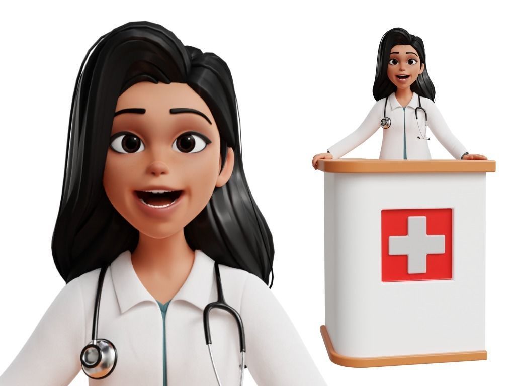 Doctor Cartoon Female Character 3D model_35