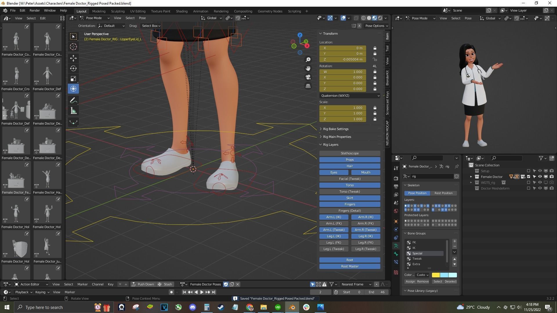 Doctor Cartoon Female Character 3D model_10