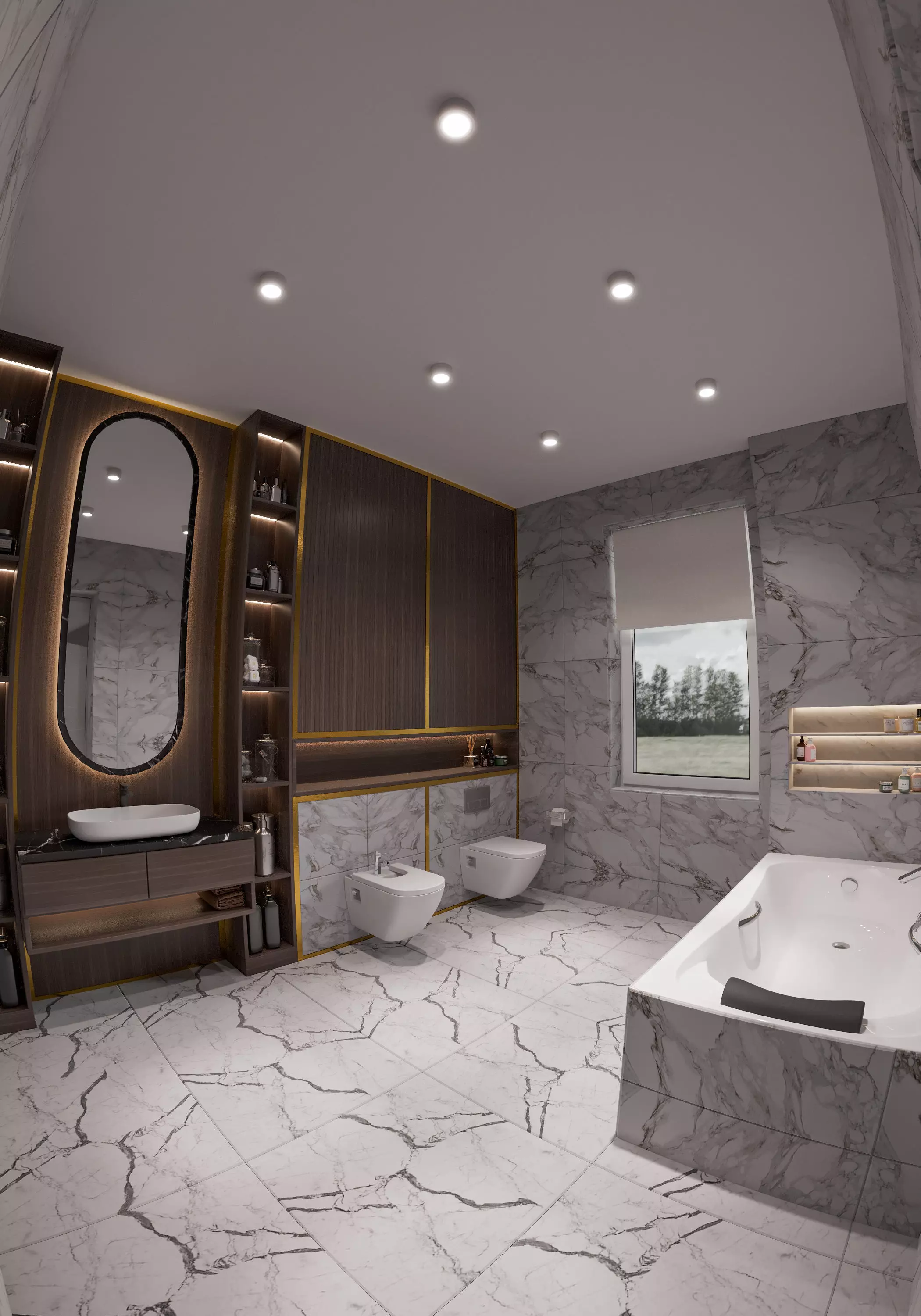 Bahtroom modern bathroom with marble floors and walls Free 3D model