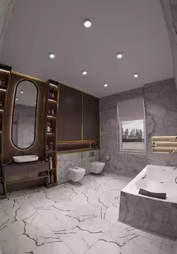 Bahtroom modern bathroom with marble floors and walls