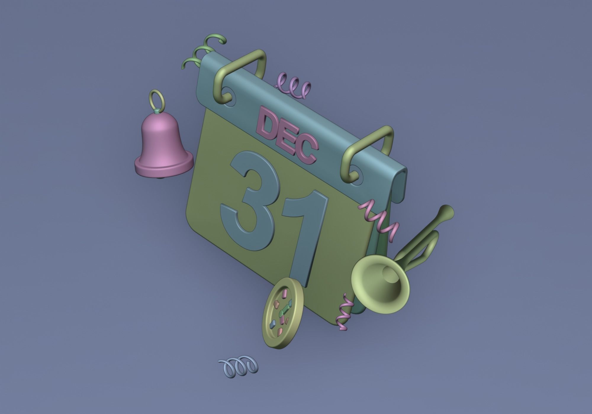 Happy New Year Celebration 3D Icon Low-poly 3D model_3